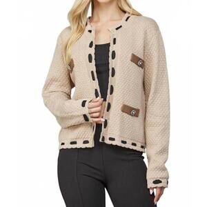 NEW FATE BY LFD ribbon trimmed cardigan in latte